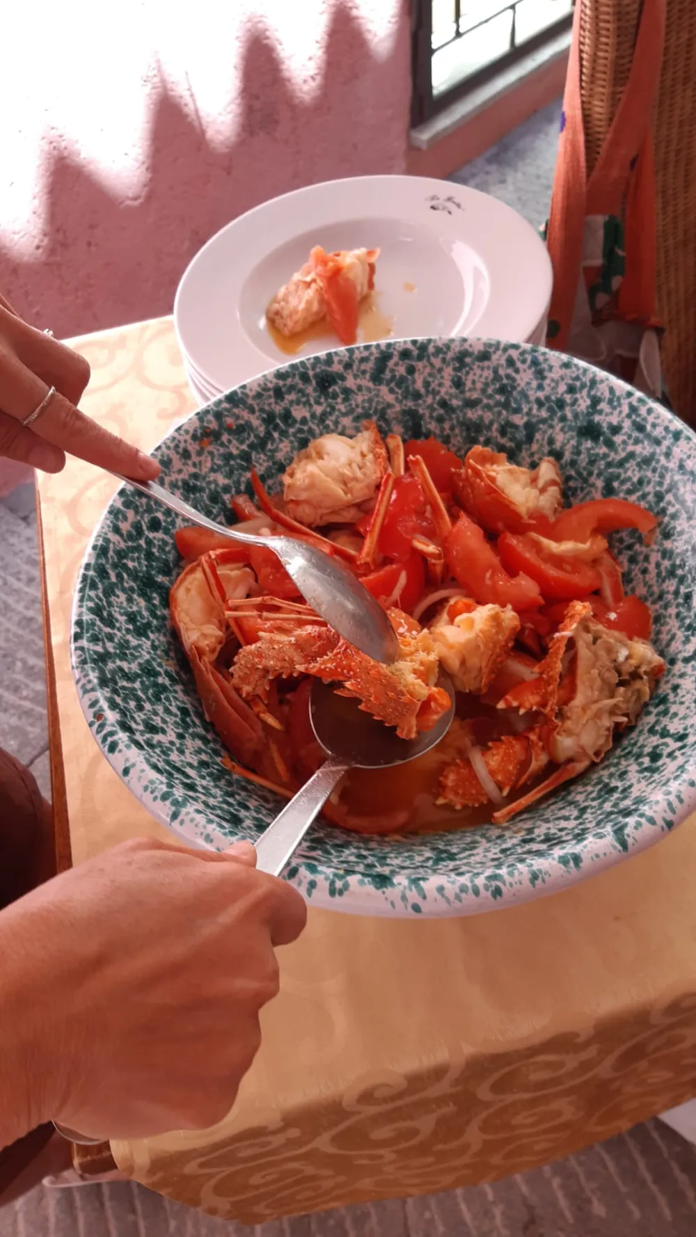 La Grotta lobster salad served on board, in the La Maddalena archipelago